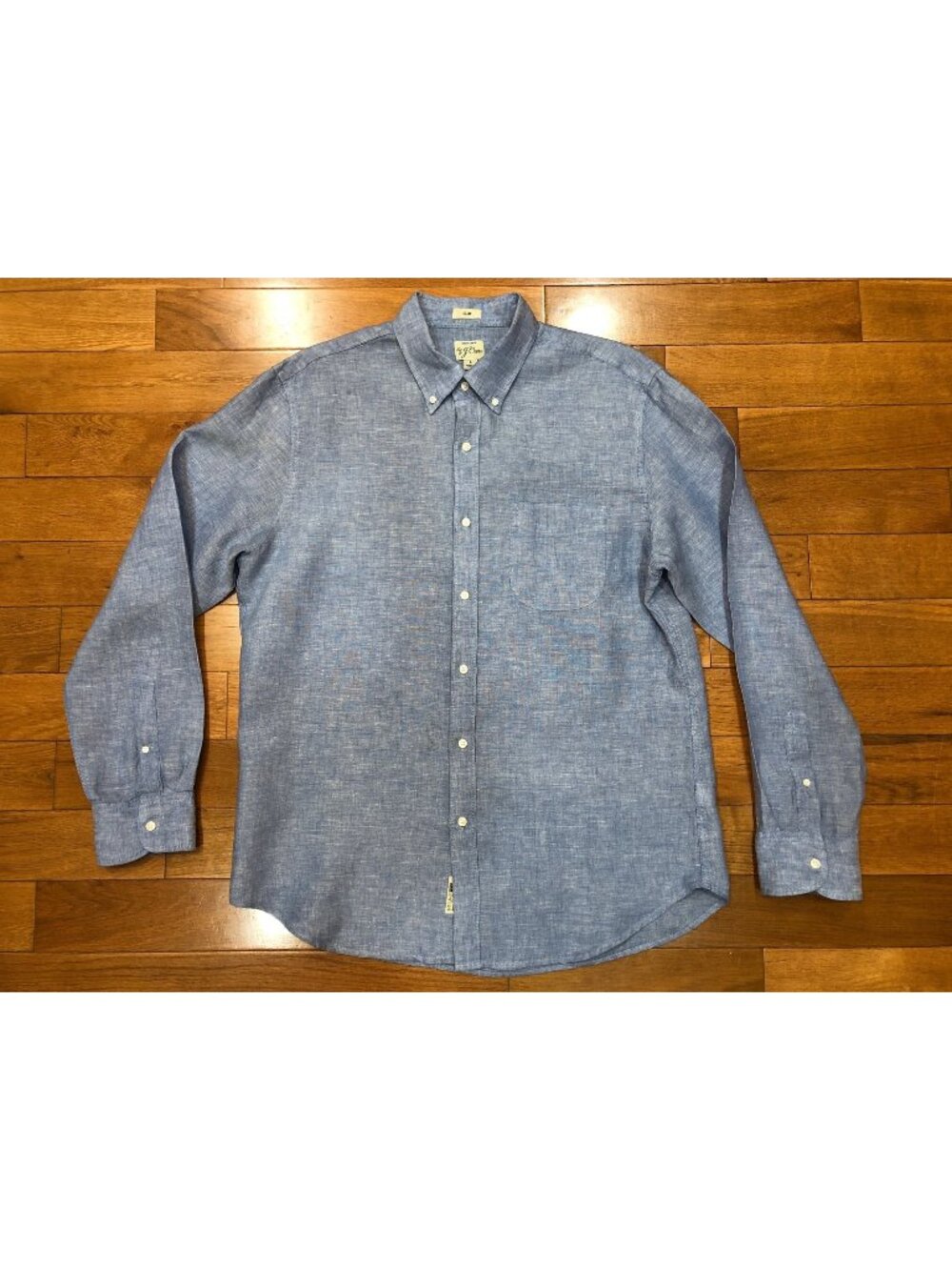 J Crew Slim Irish Linen Long Sleeve Button Front Blue Shirt Size L Coastal Prep